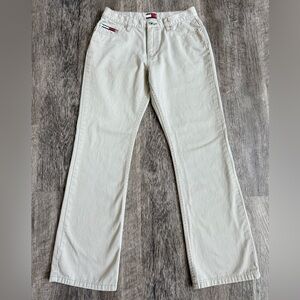 VTG Tommy Hilfiger Women Sz 9 Y2K 2001 Khaki Beige Wash Bootcut Flag Denim Pants